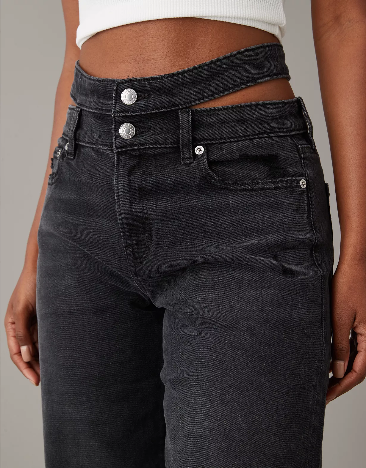 AE Stretch Super High-Waisted Baggy Straight Cut-Out Jean 1 AE Stretch Super High-Waisted Baggy Straight Cut-Out Jean