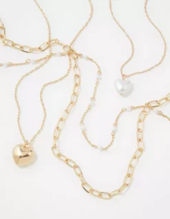 AEO Gold Heart Necklace 4-Pack -Soft Leaf 0482 6798 709 b