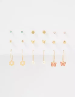 AEO Gold Mini Stud + Hoop Earring 18-Pack -Soft Leaf 0484 6632 709 b