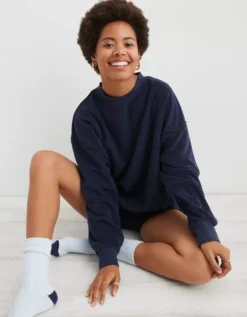 Aerie The Chill Cozy Crew Sweatshirt -Soft Leaf 0743 3190 410 os