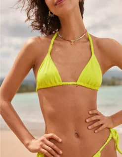 Aerie Shine Pique Scrunchie Tie String Triangle Bikini Top
