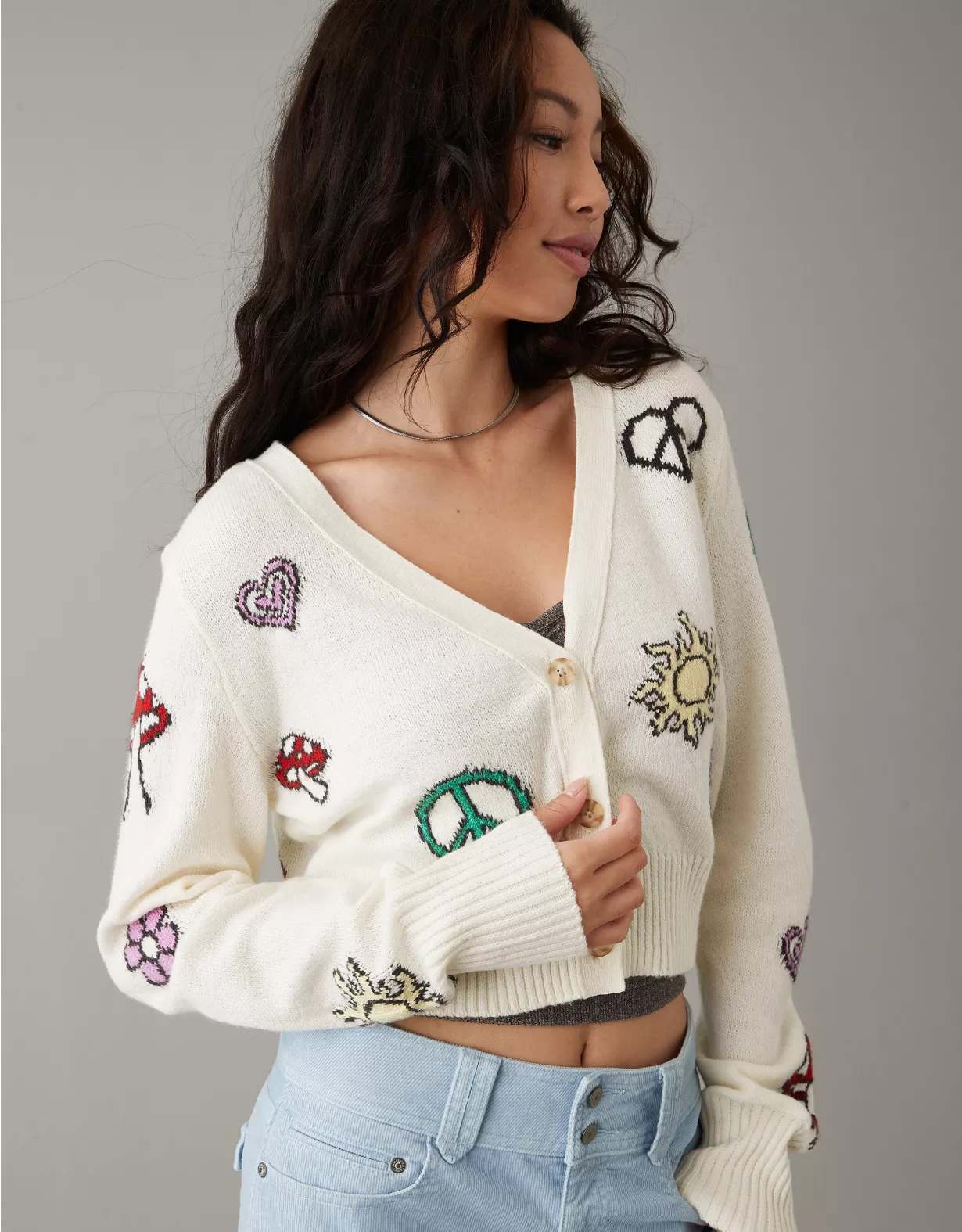 AE Icon Patch Cropped Cardigan 1 AE Icon Patch Cropped Cardigan