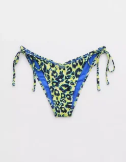 Aerie Leopard Low Rise Tie Cheekiest Bikini Bottom -Soft Leaf 1754 4451 361 f