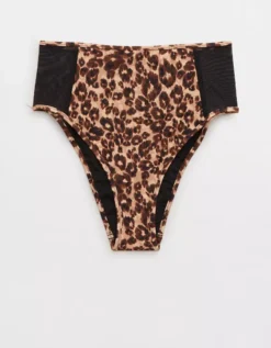 Aerie Leopard Mesh High Cut Cheeky Bikini Bottom -Soft Leaf 1754 4683 158 f