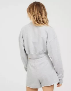 OFFLINE By Aerie Throw-Back Cropped V Neck Sweatshirt -Soft Leaf 2164 1430 012 ob