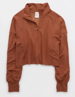 OFFLINE By Aerie OTT Fleece Quarter Zip Sweatshirt -Soft Leaf 2164 1504 205 f