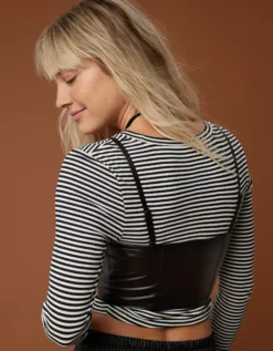 OFFLINE By Aerie Real Luxe Faux Leather Bra Top -Soft Leaf 2696 1471 073 ob