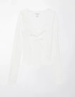 AE Long-Sleeve Cinch-Front Cropped Tee -Soft Leaf 3376 9031 100 f