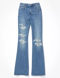 AE Stretch Curvy Ripped Super High-Waisted Flare Jean -Soft Leaf 4434 4851 926 f